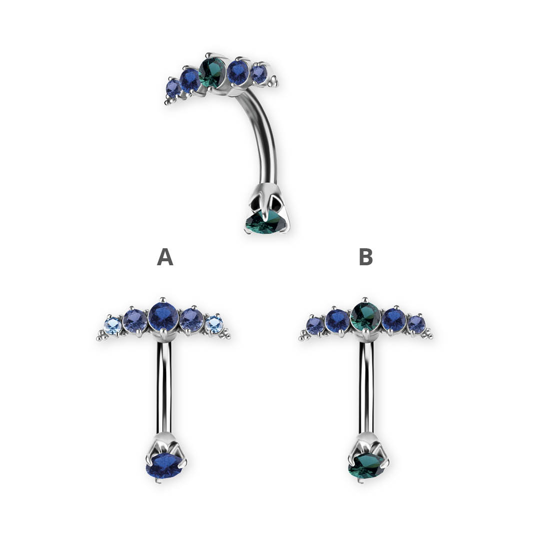 SS316L DOUBLE JEWELLED BELLY BANANA SET W. PREMIUM NANO GEMS