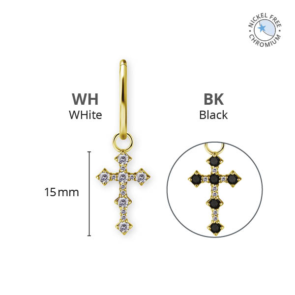 18K GOLD PVD CoCr NF CROSS CHARMS FOR HINGED RINGS SET W. PREMIUM ZIRCONIA