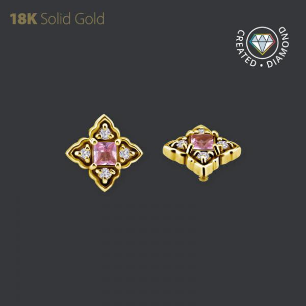 18K GOLD INTERNAL MICRO ATTACHMENT SET W. GENUINE PINK SAPPHIRE AND CREATED DIAMONDS