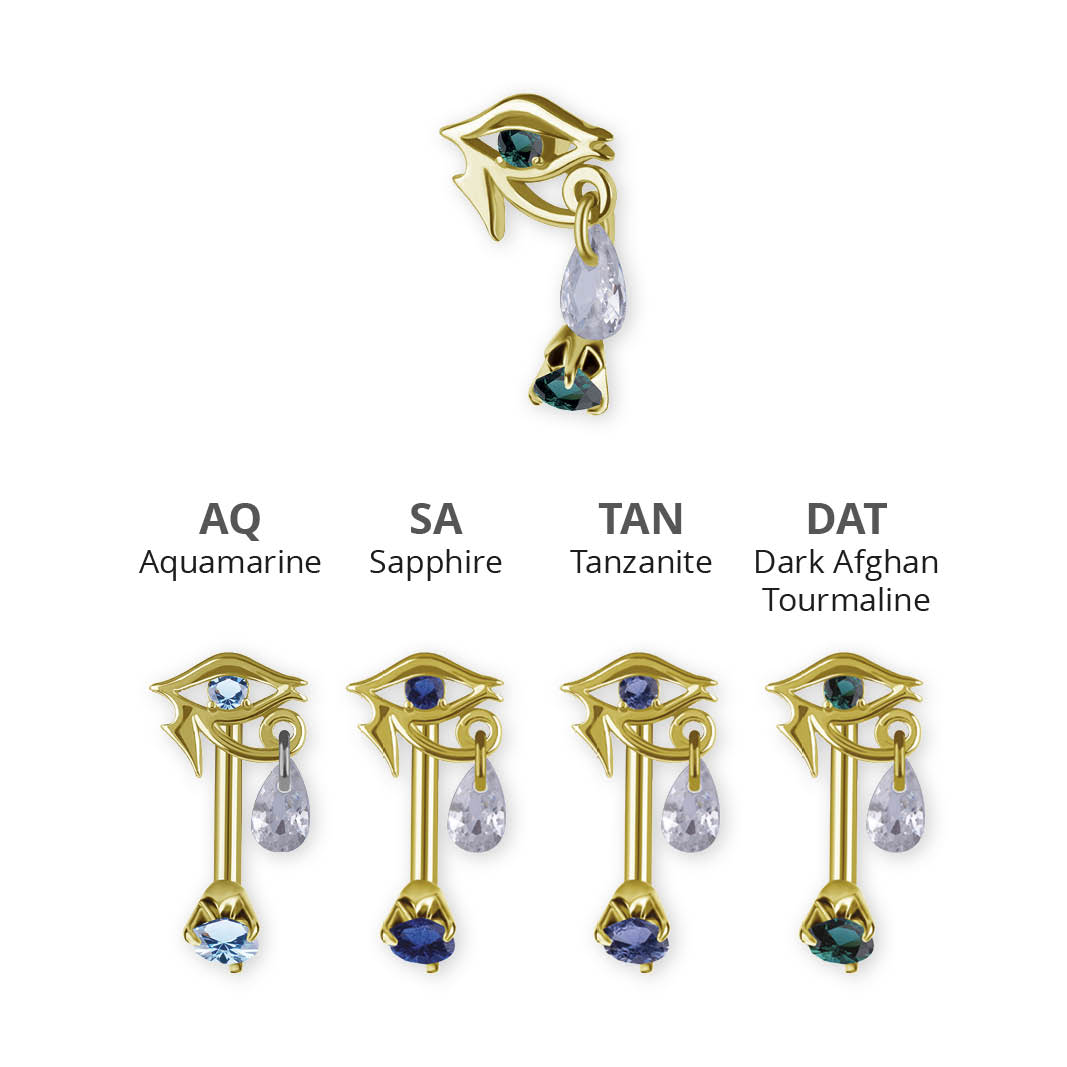 24K GOLD PVD SS316L DOUBLE JEWELLED BELLY BANANA SET W. PREMIUM NANO GEMS AND PEAR DROP DANGLES