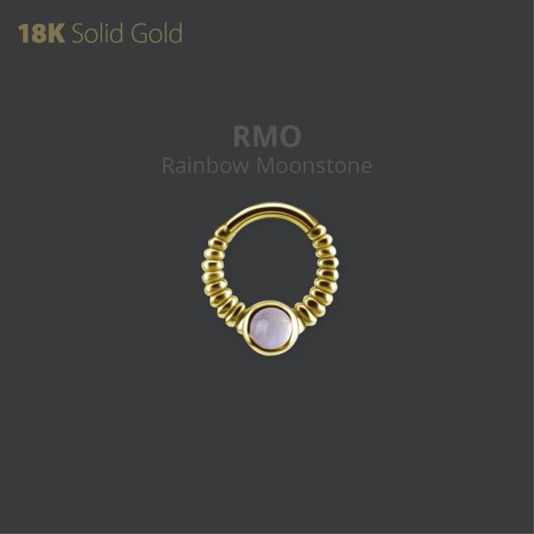 18K GOLD DAITH & SEPTUM CLICKER SET W. GENUINE RAINBOW MOONSTONE
