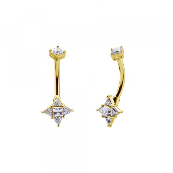 24K GOLD PVD SS316L DOUBLE JEWELLED INTERNAL BELLY BANANAS SET W.PREMIUM ZIRCONIA