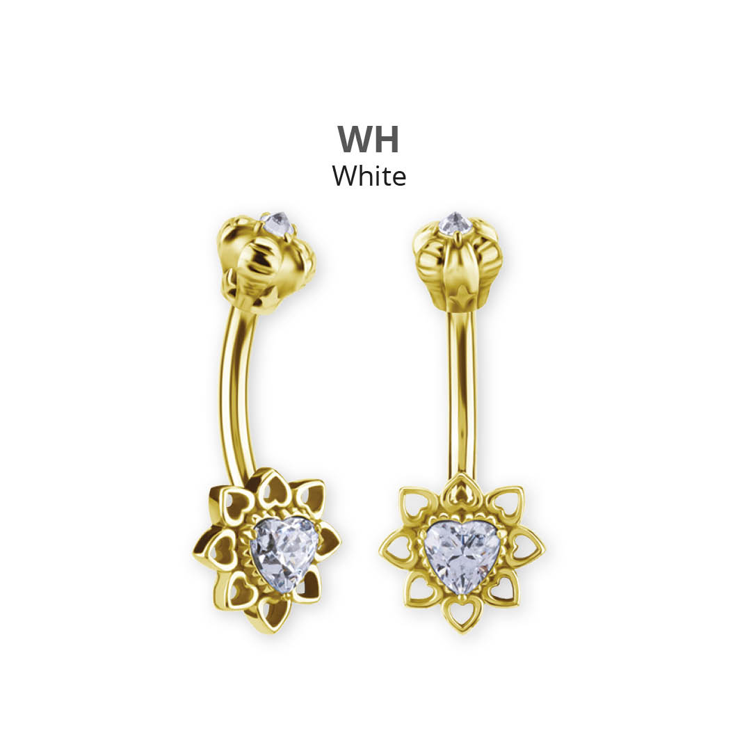 24K GOLD PVD SS316L INTERNAL DOUBLE JEWELLED BELLY BANANA SET W. PREMIUM ZIRCONIA