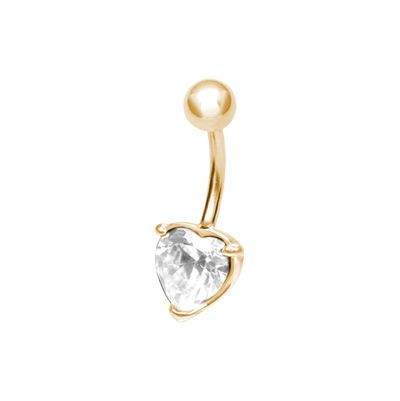24K GOLD PVD SS316L BELLY BANANA WITH 08MM HEART CZ (PRONG SET)