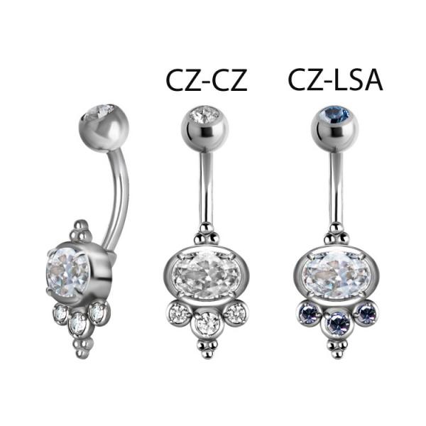 SS316L BELLY BANANA W.PREMIUM CRYSTALS (PRONG SETTING)