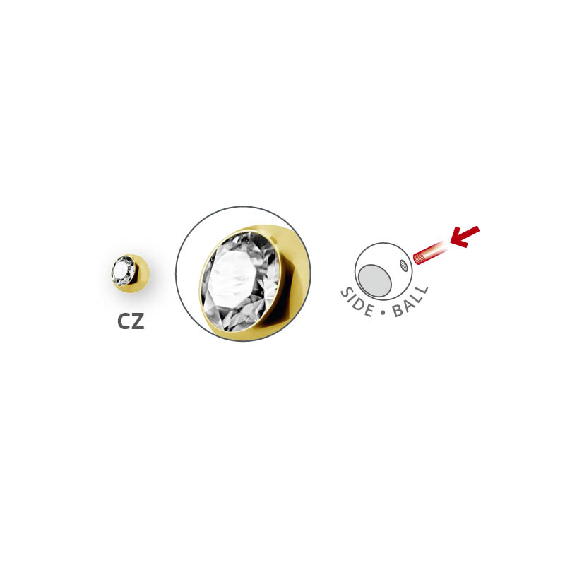 24K GOLD PVD SS316L JEWELLED 4MM SIDE BALLS