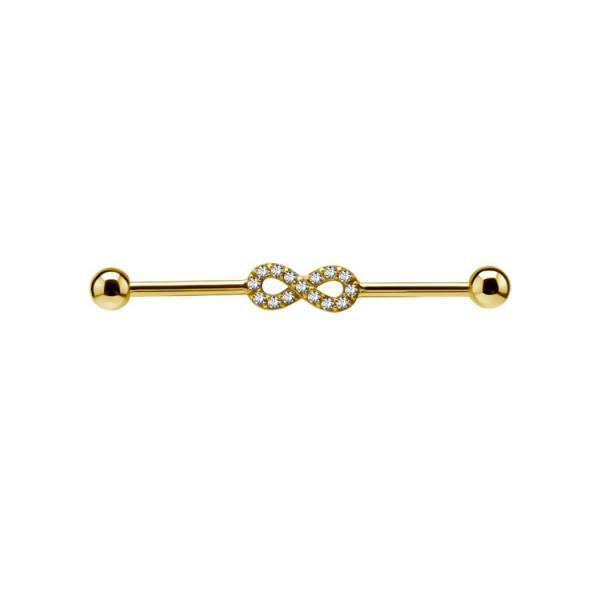 24K GOLD PVD SS316L INDUSTRIAL BARBELLS SET W. CUBIC ZIRCONIA (INFINITY)
