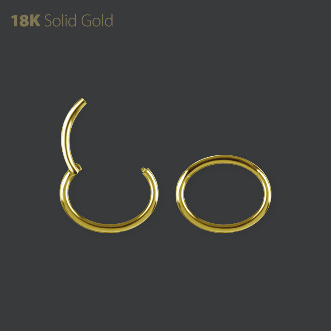 18K GOLD OVAL HINGED NOSE RING (ROUND PROFILE)