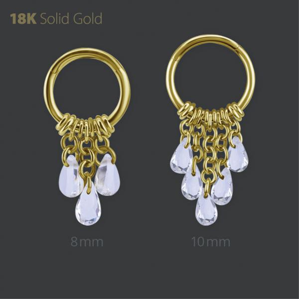 18K GOLD HINGED RING WITH GENUINE WHITE TOPAZ