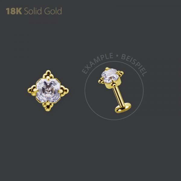 18K GOLD THREADLESS ATTACHMENT SET W. IMPERIAL CUT PREMIUM ZIRCONIA