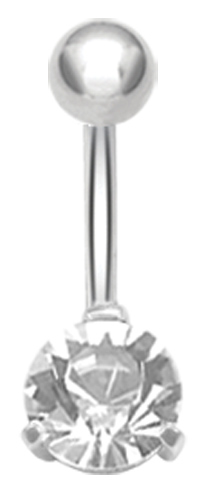 SS316L BELLY BANANA WITH ROUND CUBIC ZIRCONIA (PRONG SET)