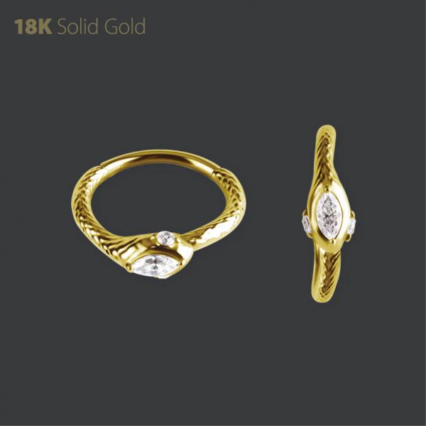 18K GOLD SNAKE CLICKER SET W. MARQUISE PREMIUM ZIRCONIA