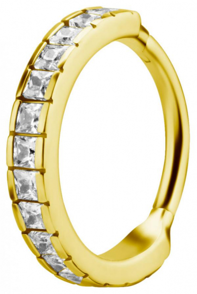 24K GOLD PVD SS316L CLICKERS SET W. SQUARE CUBIC ZIRCONIA