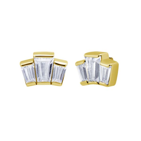 24K GOLD PVD SS316L MICRO ATTACHMENT SET W. TAPER BAQUETTE CUBIC ZIRCONIA