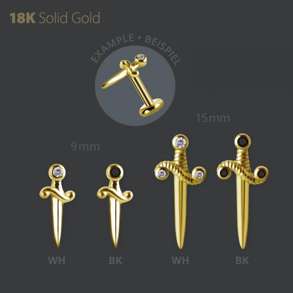 18K GOLD THREADLESS DAGGER  ATTACHMENT SET W. PREMIUM ZIRCONIA
