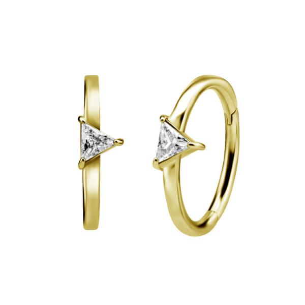 24K GOLD PVD SS316L HINGED RING SET W. TRIANGLE CUBIC ZIRCONIA