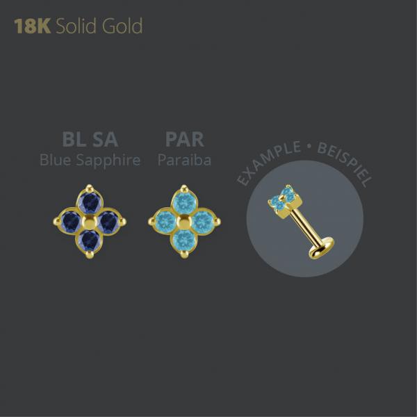 18K GOLD INTERNAL QUAD MICRO ATTACHMENT SET W. LAB CREATED GEMSTONE