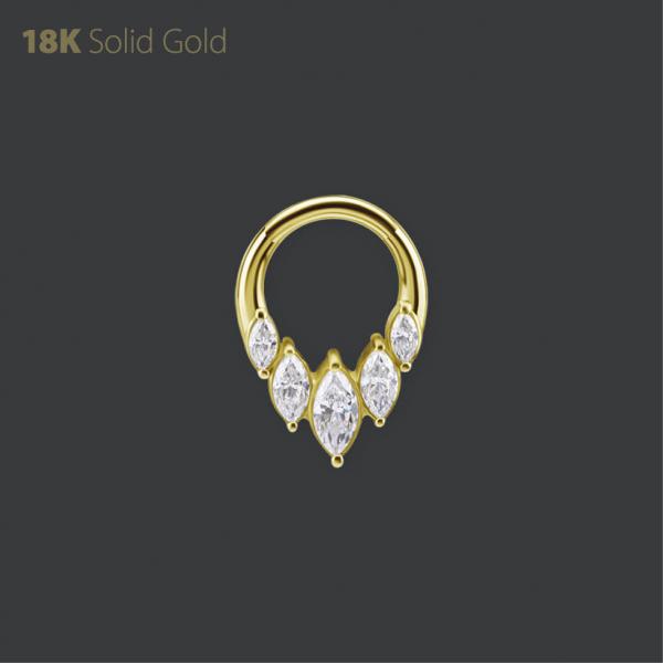 18K GOLD DAITH & SEPTUM CLICKER SET W. MARQUISE PREMIUM ZIRCONIA