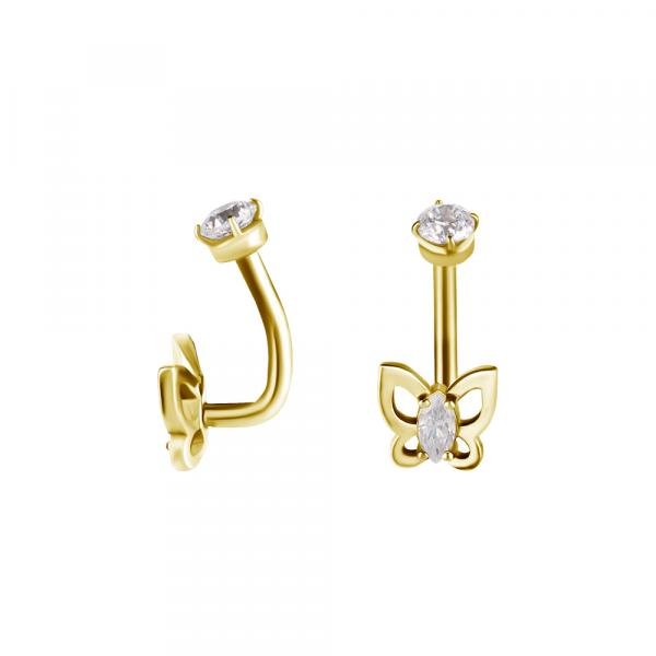 24K GOLD PVD INTERNAL ROOK BUTTERFLY BANANA W.3MM TOP BALL SET W.PREMIUM ZIRCONIA