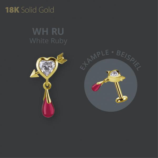 18K GOLD THREADLESS ATTACHMENT SET W. PREMIUM ZIRCONIA AND LAB CREATED RUBY