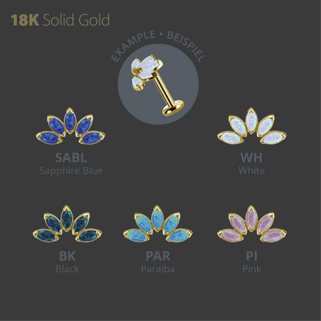 18K GOLD THREADLESS MARQUISE FAN ATTACHMENT SET WITH LAB CREATED OPAL