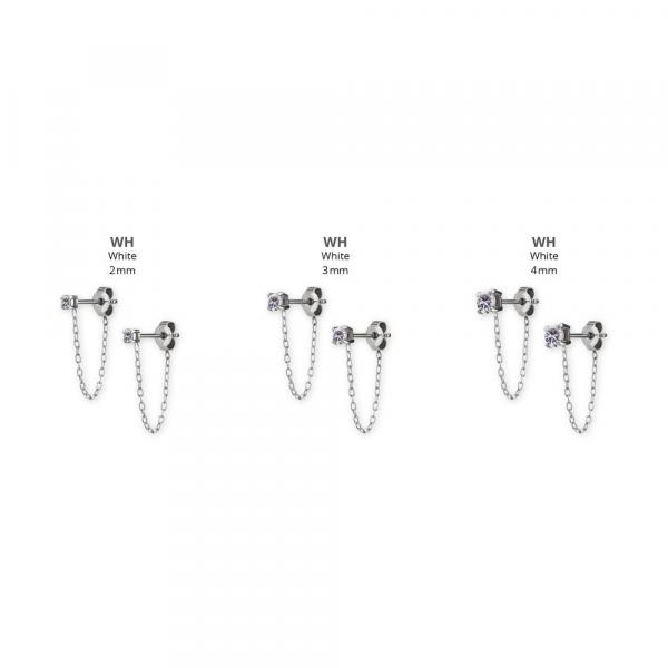 SS316L EARSTUDS SET WITH ROUND PREMIUM ZIRCONIA (CHAIN 3.2CM)