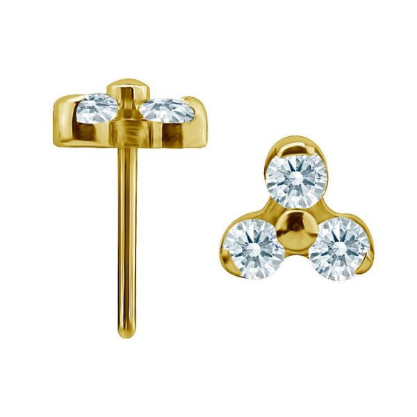 24K GOLD PVD TITANIUM THREADLESS TRINITY ATTACHMENT SET W. PREMIUM ZIRCONIA