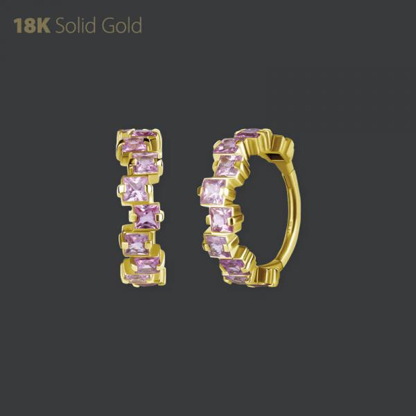 18K GOLD HINGED RING SET W. SQUARE GENUINE PINK SAPPHIRE