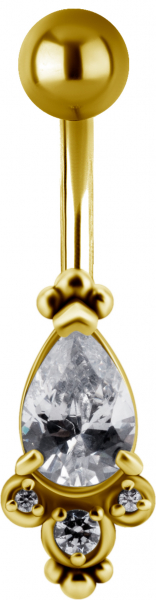 24K GOLD PVD SS316L TRIBAL BELLY BANANA WITH SET CUBIC ZIRCONIA
