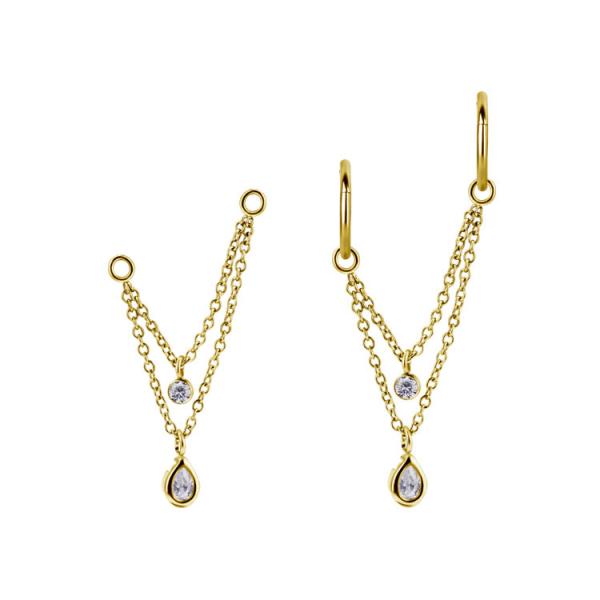 24K GOLD PVD SS316L CONNECTING CHAINS FOR HINGED RING FLOATING ZIRCONIA DANGLE