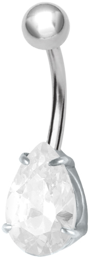 SS316L BELLY BANANA WITH CUBIC ZIRCONIA PEAR SHAPE 8MM  (PRONG SET)