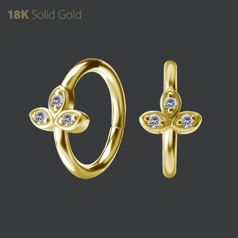 18K GOLD HINGED NOSE RING SET WITH PREMIUM ZIRCONIA