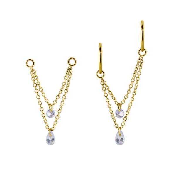 24K GOLD PVD SS316L CONNECTING CHAINS FOR HINGED RING FLOATING ZIRCONIA DANGLE