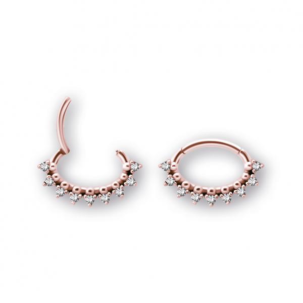 ROSE GOLD PVD SS316L SEPTUM/DAITH CLICKER SET W. PREMIUM ZIRCONIA