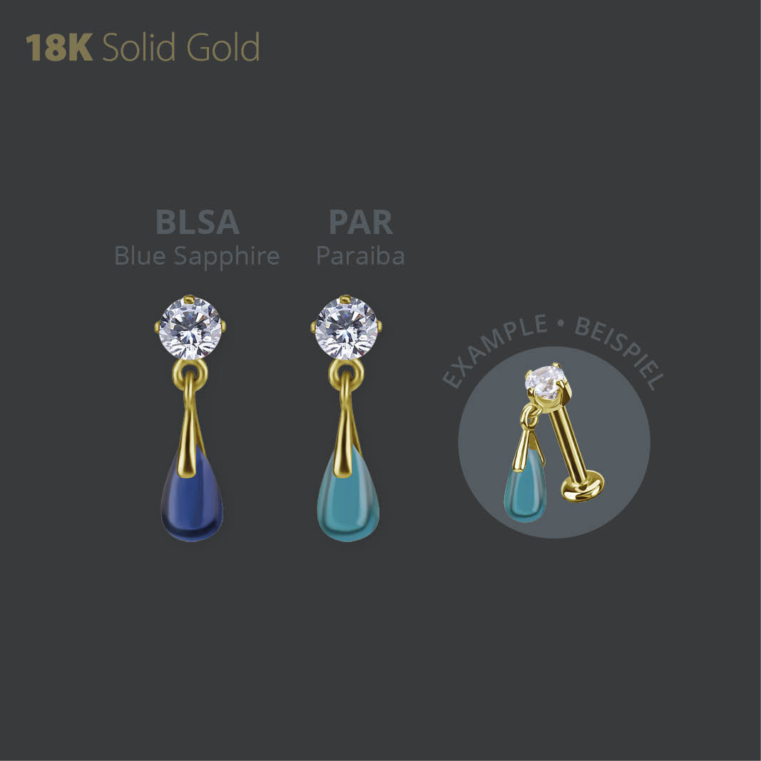 18K GOLD THREADLESS ATTACHMENT SET W. PREMIUM ZIRCONIA AND LAB CREATED GEMSTONE
