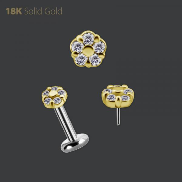 18K GOLD THREADLESS FLOWER ATTACHMENT SET W. PREMIUM ZIRCONIA