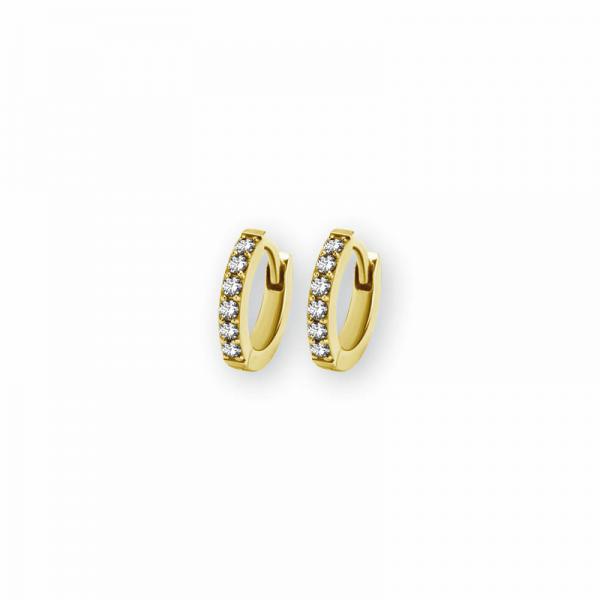 24K GOLD PVD SS316L HUGGIE HOOP EARRINGS 1 ROWS PAVE SETTING  (PAIR)