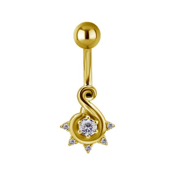24K GOLD PVD SS316L BELLY BANANA BINDI STYLE SET W. CUBIC ZIRCONIA