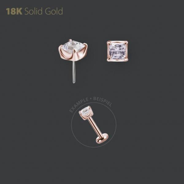 18K ROSE GOLD THREADLESS ATTACHMENT SET W. PRINCESS CUT PREMIUM ZIRCONIA