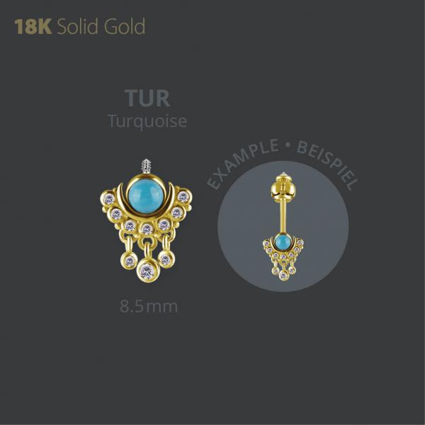 18K GOLD INTERNAL MICRO ATTACHMENT FOR VERTICAL HELIX SET W. TURQUOISE A. WHITE TOPAZ