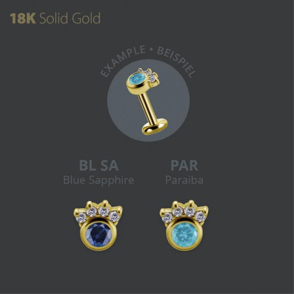 18K GOLD THREADLESS  ATTACHMENT SET W. LAB CREATED GEMSTONE