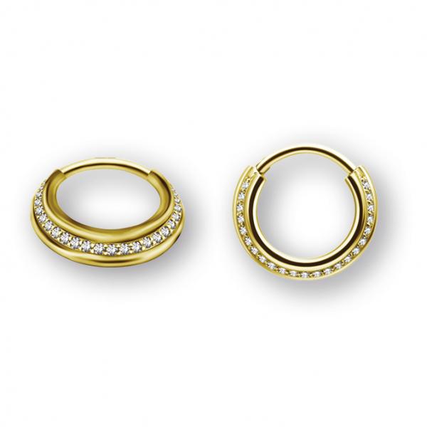 24K GOLD PVD SS316L TRIPLE SLANTED HINGED RING SET W. CUBIC ZIRCONIA