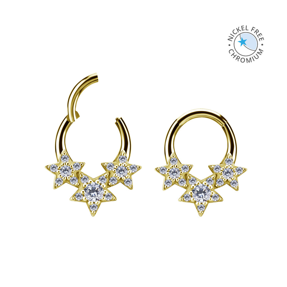 18K GOLD PVD CoCr NF STAR HINGED RING SET W. PREMIUM ZIRCONIA
