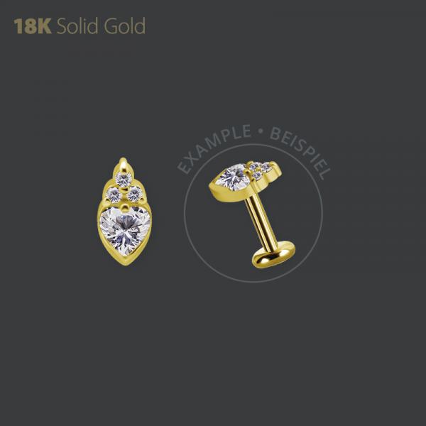 18K GOLD THREADLESS ATTACHMENT SET W. HEART SHAPE PREMIUM ZIRCONIA