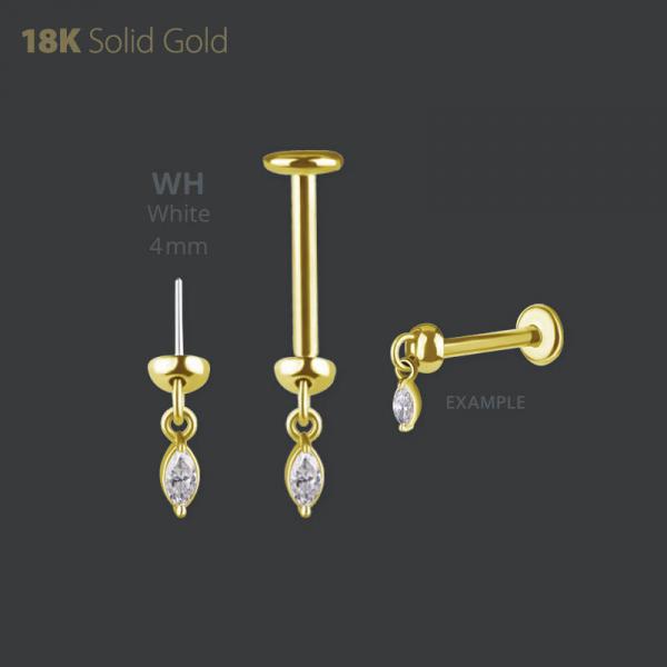 18K GOLD THREADLESS VERTICAL HELIX ATTACHMENT SET W. PREMIUM ZIRCONIA