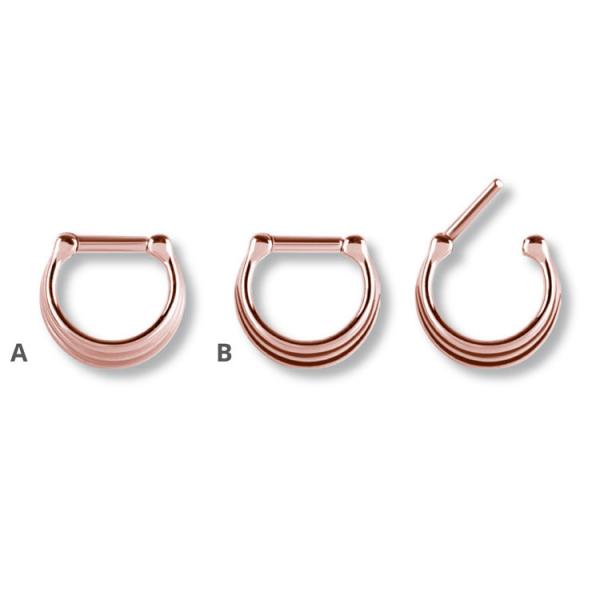 ROSE GOLD PVD SS316L SEPTUM CLICKER  (3 RINGS CONCAVE SHAPE)