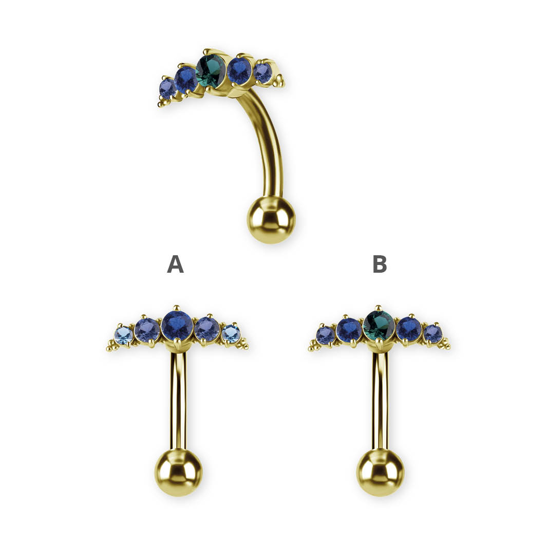 24K GOLD PVD SS316L BELLY BANANA SET W. PREMIUM NANO GEMS