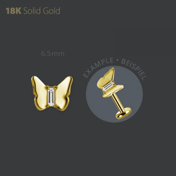 18K GOLD THREADLESS BUTTERFLY ATTACHMENT SET WITH BAGUETTE PREMIUM ZIRCONIA