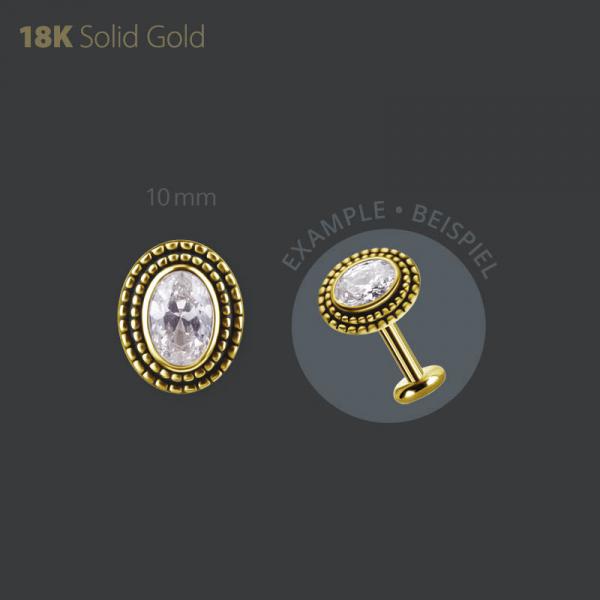 18K GOLD THREADLESS ATTACHMENT SET W. OVAL PREMIUM ZIRCONIA