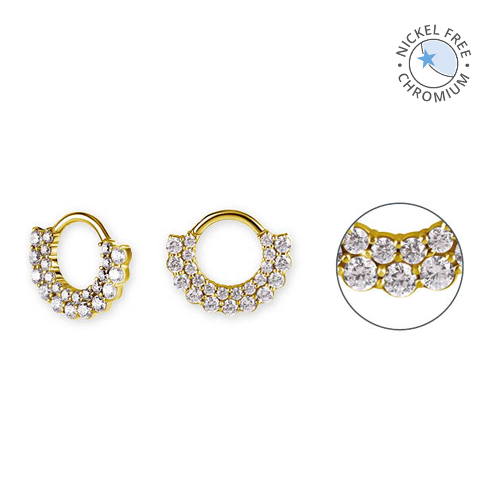18K GOLD PVD CoCr NF HINGED SEPTUM/DAITH CLICKERS SET W.PREMIUM ZIRCONIA